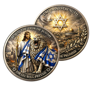 Moneda Conmemorativa Coleccionable de Metal con Textura de Llama Azul y Cruz, Estilo León de Judá, con la inscripción 'Faith Power' y 'Stock Joshua 1:9' - Product Image 4