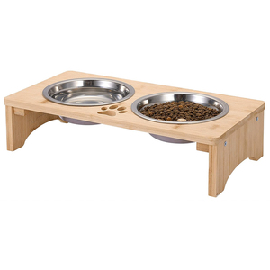 Natural Wooden Bamboo <strong>Dog</strong> <strong>Bowl</strong> <strong>Stand</strong> Raised <strong>Dog</strong> <strong>Bowls</strong> Feeder Non-Slip Pets Food <strong>Bowls</strong> <strong>Stand</strong> - Product Image 1