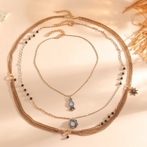 Nouvel ensemble de colliers multicouches tendance bohème faits main, style vacances d'été, avec pendentif montre de poche étoile - Product Image 2