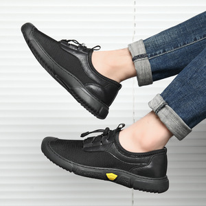 Hollowed-out Breathable Mesh <b>Sneakers</b> Men Khaki Black Slip-on Leisure Comfortable Non-slip <b>Leather</b> Shoes - Product Image 4