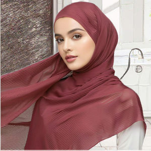 Voile plissé uni pour femmes musulmanes, foulard froissé en mousseline à séchage rapide, longue écharpe pour la tête – Vente en gros - Product Image 3