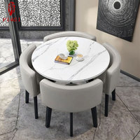 Ensemble Table à Manger en Marbre et Bois Rectangle Rond de Qualité Supérieure 4 Chaises, Dessus en Pierre Frittée, Table de Salle à Manger Moderne