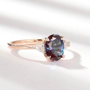 Anillo de Plata de Ley 925 con Baño de Oro Rosa y Circonita Cúbica Ovalada, Anillo de Joyería con Alejandrita - Product Image 4