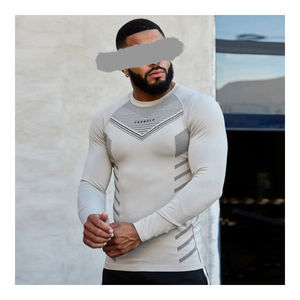 Setelan Fitness olahraga pria, kaus latihan Fitness lengan pendek, elastis, ketat berotot, kaus olahraga baru 2024 - Product Image 1