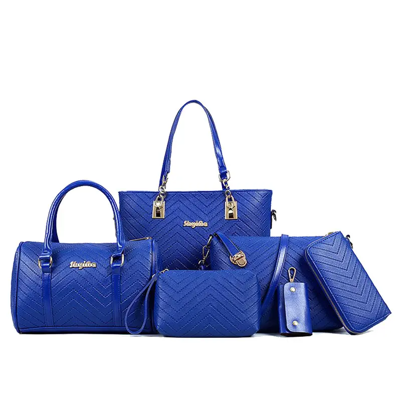 New Fashion embossed ladies handbag set handbags set for women lady bags 6pcs women handbags set with wholesale price