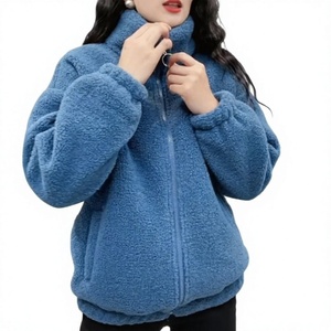 Women's Blue <b>Fleece</b> Turtleneck <b>Jacket</b> Regular Fit Full Sleeve Winter Casual Anti-Pilling Zipper Closure - Product Image 3