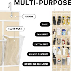 24 Pocket Over The Door <b>Shoe</b> Organizer Beige Hanging <b>Storage</b> For <b>Shoes</b> Behind Door Wall Mount - Product Image 5