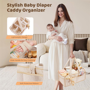 Baby Diaper Caddy with Handle Baby <b>Storage</b> <b>Basket</b> <b>for</b> Baby Wipes Car Nursery Caddy Organizer Foldable Travel <b>for</b> Mommy Bag - Product Image 4