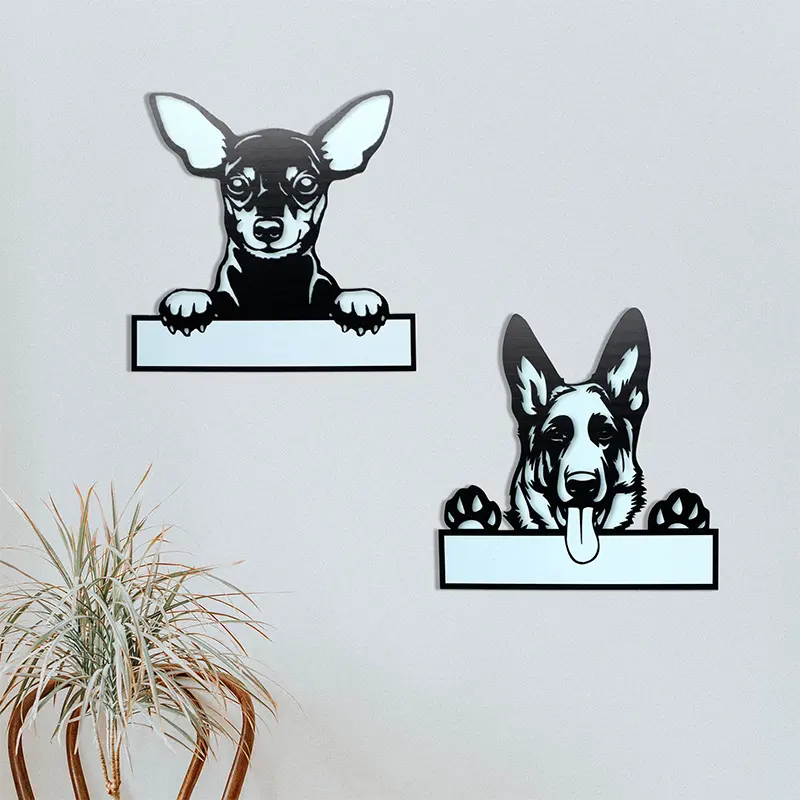 Hayvanlar köpek tasarımları lazer kesim duvar sanatı ev dekor asılı siyah toz boya Metal duvar işareti
