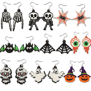 Nouvelles boucles d'oreilles d'Halloween en forme d'araignée et de chauve-souris pour adultes et enfants, décoration de fête, effrayantes et amusantes - Product Image 1