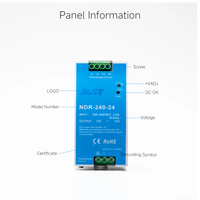 Alimentation industrielle à découpage Mean Well NDR-240-24 240W 24V 10A pour rail DIN, idéale pour PLC, AC/DC et télécommunications