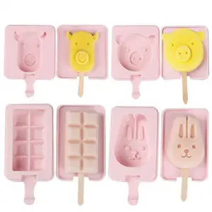 hot Wholesale trending 2021 DIY Food Grade Silicone Non-stick Colors Cartoon Cute Shape Ice Cream Chocolate Cake Mold With Cover