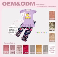 Ensemble de vêtements pour filles, printemps, imprimé cartoon, haut à manches bouffantes, pantalon évasé à fleurs, ensemble de 2 pièces pour petites filles