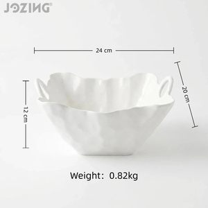 Bol de cuisson en céramique blanche avec poignées, bord ondulé organique, plat de service irrégulier, plat four-table, compatible micro-ondes et lave-vaisselle - Product Image 6