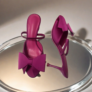 Chaussures à talons hauts pour femmes, style féerique sexy, à bout ouvert, à enfiler, couleur unie, avec nœud, talon fin, pour l'été et le printemps - Product Image 2