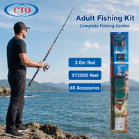 Kit de pêche pour adultes CTO Durable 3.0M 3Sec, canne à pêche et moulinet spinning pour la pêche de loisir