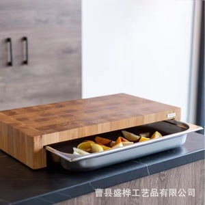 Tabla de cortar de madera maciza rectangular multifuncional para cocina con cajón para frutas, pan, verduras y cocina - Product Image 2