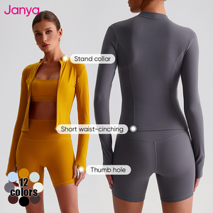 Janya 2025 kadın Activewear spor Fitness setleri hızlı kuru yüksek bel Yoga şort ve tam fermuar spor ceket 2 parça Set - Product Image 3