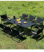 Ensemble complet d'équipement portable pour les pique-niques de camping en plein air Table à roulettes Chaises pliables Mobile