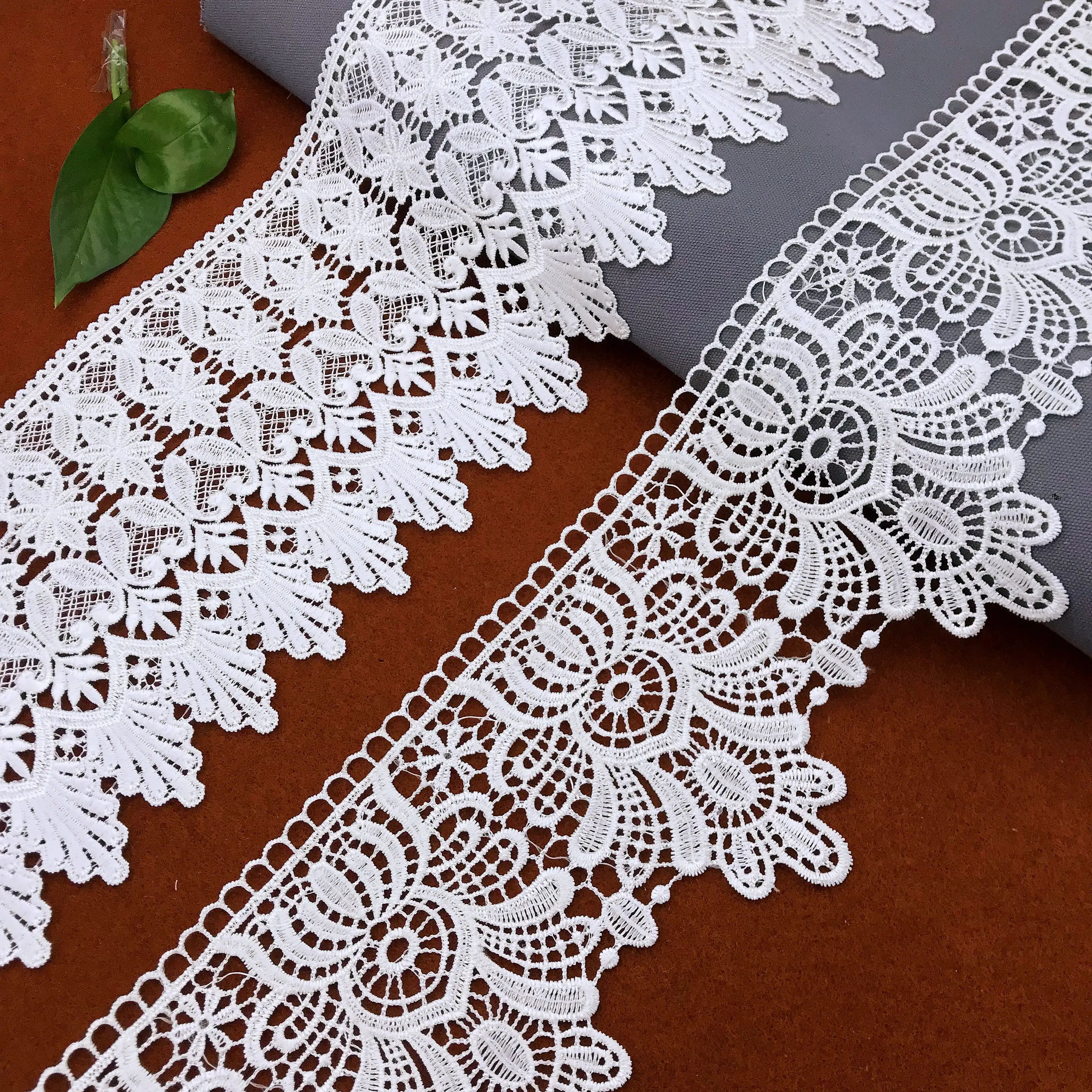New Botanical Design Flower Leaves Pattern stripe embroidery cotton lace