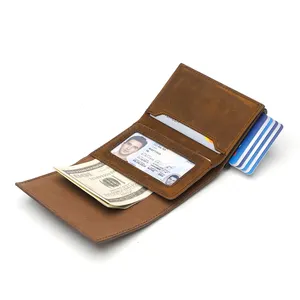 Pop-up-Brieftasche mit RFID-Blockierung Minimalist Slim Kreditkarten halter Leder Aluminium Brieftasche für Männer