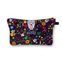 Dompet Meksiko Suvenir Tengkorak, Tas Meksiko Tengkorak, Tas Makeup Cetak Digital Halloween, Tas Penyimpanan Kosmetik Perjalanan