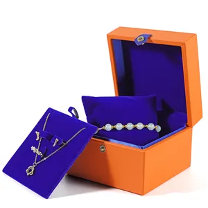 Luxe Led Pu Lederen Snap Juwelendoos Rechthoekige Vierkante Sieradenverpakking Armband Ketting Ring Sieraden Doos Met Led