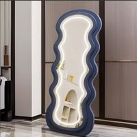 Hochwertiger Ganzkörper-Art-Deco-Stil Bodenspiegel LED-Beleuchtung Anpassbare Farbe Logo Samt-Finish Unregelmäßige Wellenform für Zuhause