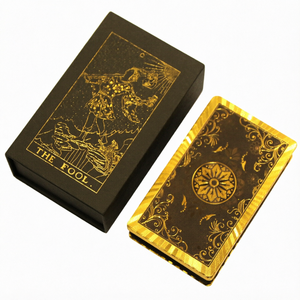 Jeu de cartes de tarot en feuille d'or, jeu de cartes de divination imperméables en plastique avec guide, jeu cadeau - Product Image 1