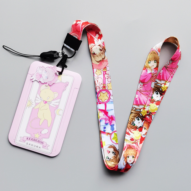 Custom Plastic Card Holder Lovely Cartoon Captor Sakura Card Case Satin Lanyards Bus ID Name Badge Card Cover Phone Lanyard Image 4