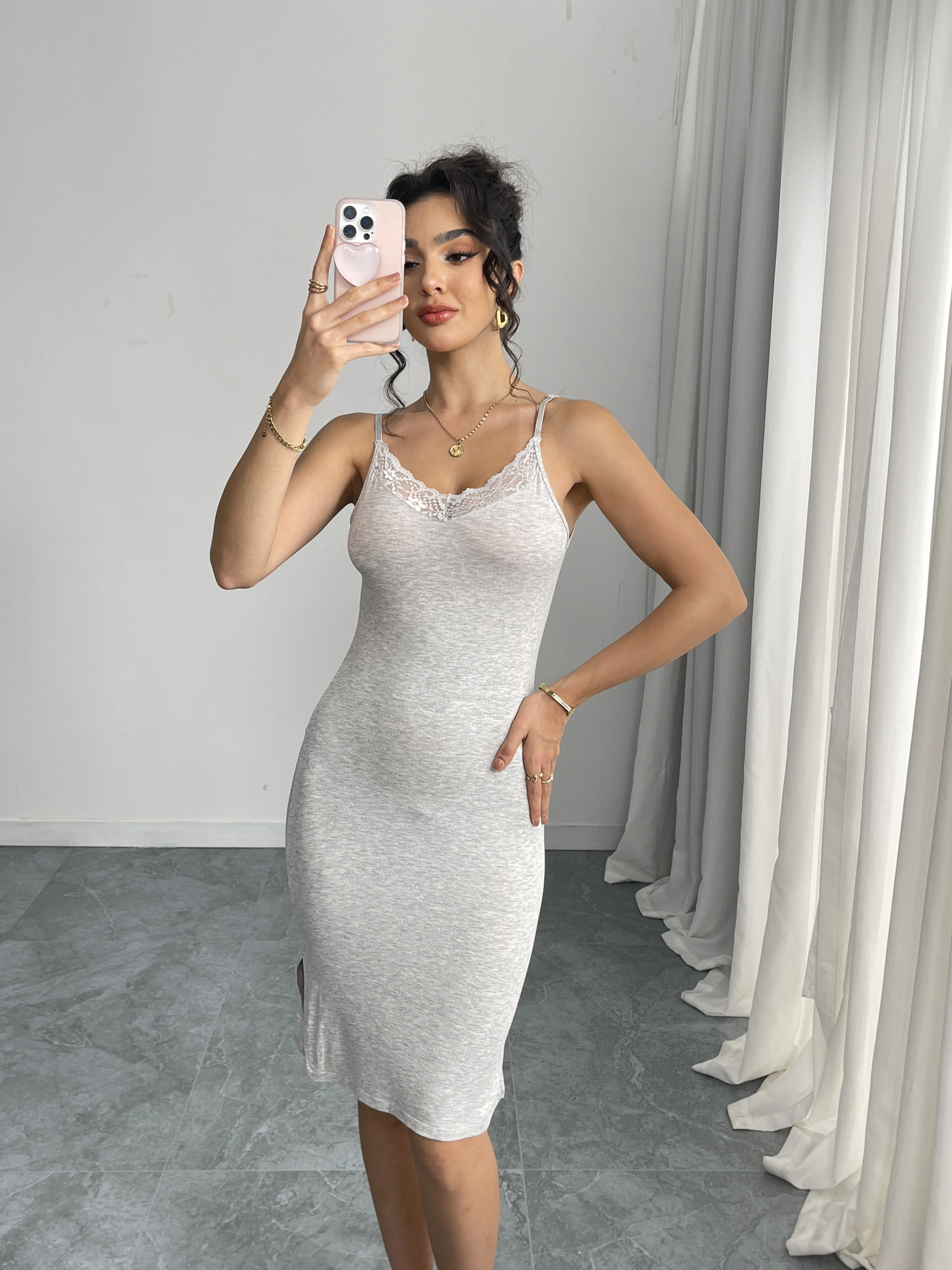 Backless Adjustable-Strap Shapewear Dress (F338): side profile showing zones and edge stability