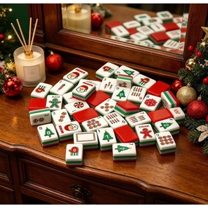 Tuiles de Mahjong de Noël en Acrylique Motif Bonhomme en Pain d'Épices 30x23x13mm, 160 Pièces, Ensemble Cadeau de Noël avec Père Noël et Sapin - Product Image 4