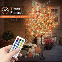 Top vente 4 FT 60 LED érable éclairé automne Thanksgiving décor arbre artificiel avec 6 glands 120 feuilles télécommande 8 Mode synchronisation