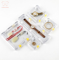 Emballage de bijoux en film élastique transparent durable personnalisé avec logo, 125x125x50mm, vente en gros