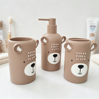 Ensemble d'accessoires de salle de bain en résine pour enfants, motif ours mignon, lot de 3, distributeur de savon, porte-brosse à dents, gobelet