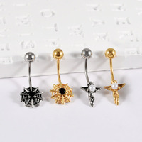Piercing de nombril Freya Halloween 14G en acier inoxydable, bijoux de piercing pour femme, motif ange, toile d'araignée, hélix, sourcil