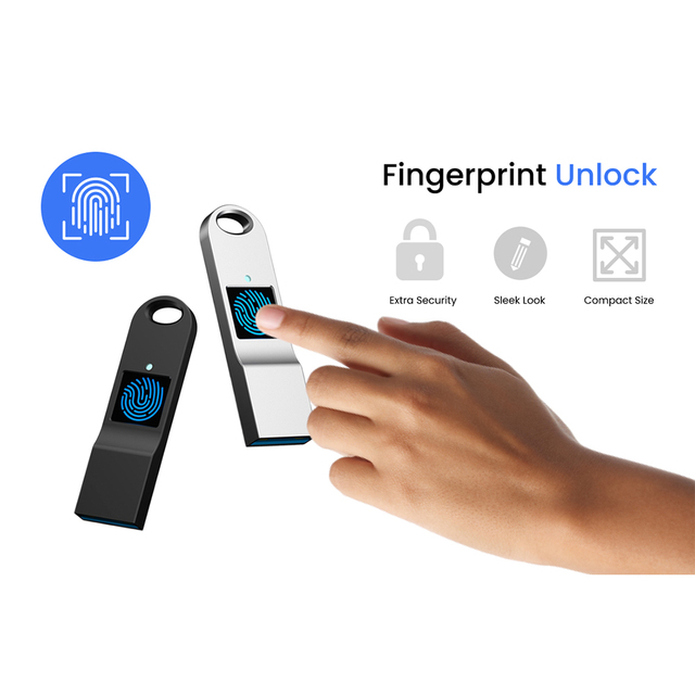 Fingerprint Recognition Security USB Flash Drive Biometric Lock Custom Logo Metal Pendrive 64GB 128GB for Business Privacy Files