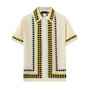 <span class=keywords><strong>Cardigan</strong></span> da Uomo Americano Casual Lavorato a Maglia con Colletto Rovesciato Personalizzato a Righe Traforato Polo da Uomo in Maglia - Product Image 2