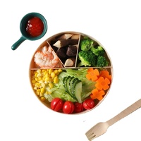 Boîte en bois et bambou avec couvercle Boîtes en bois à emporter rond Bento déjeuner gâteau au fromage salade emballage de Noël boîte-cadeau boîte à Sushi