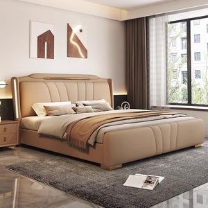 Lit rembourré moderne 1,8 m en cuir avec rangement, lit double pour chambre principale avec tiroirs - Product Image 1