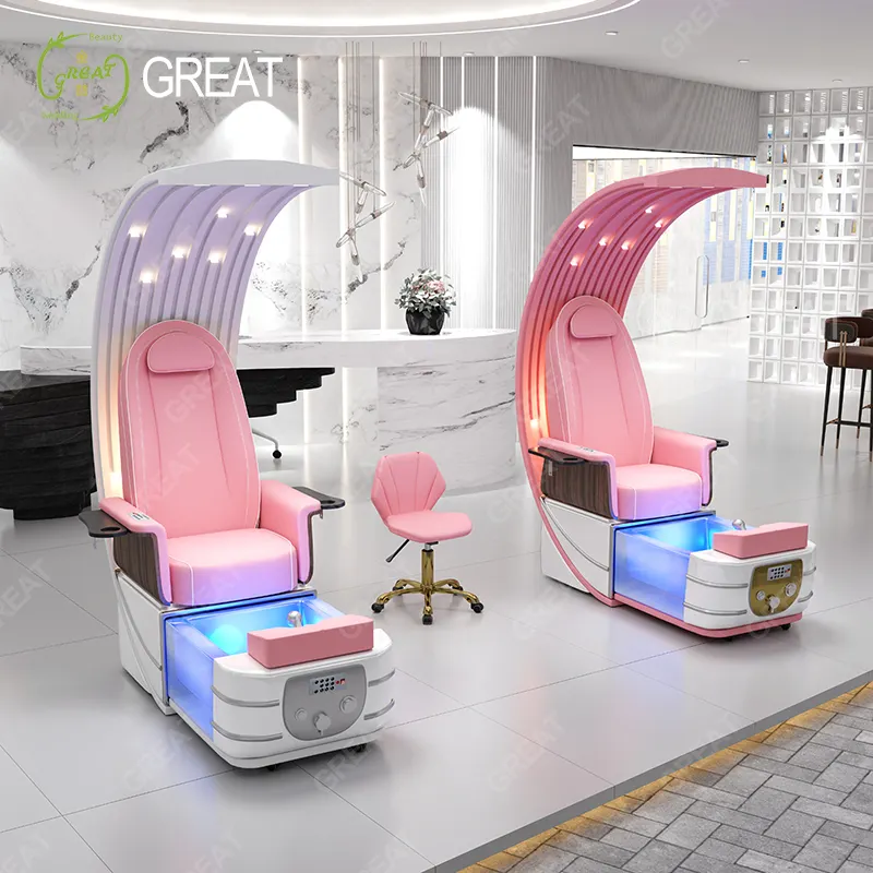 Kursi salon manikur desain modern, kursi pijat elektrik perawatan kaki pedikur dengan lampu led