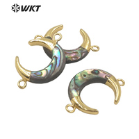 WT-JP271 nouvelle couleur mode or Double boucles coquille d'ormeau naturel petit croissant corne lune connecteur pour Bracelet collier
