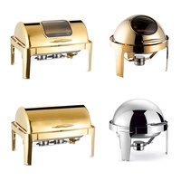 Marmite Chafing Professionnelle Roulante Or Pour Mariage, Chauffe-Plats, Buffet Traiteur en Acier Inoxydable