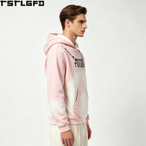 Sweat à capuche rose teinté par immersion OEM/ODM pour hommes, avec strass colorés et clous en V, style streetwear, vente en gros en vrac - Product Image 2