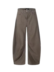 Pantalon homme plissé déstructuré style rétro américain, coupe courbée, poids moyen, teint uni, écologique, style urbain, polyester/coton - Product Image 3