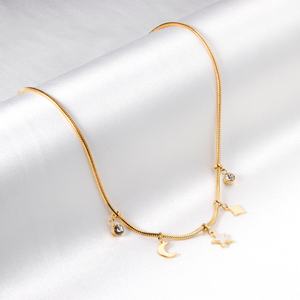 Collar con Colgante de Estrella y Luna de Diamantes, Diseño Nuevo 2022, Joyería Popular de Acero Inoxidable, Chapado en Oro de 18k - Product Image 3