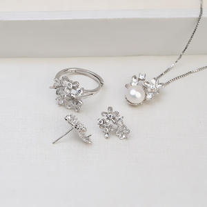 Juego de Pendientes y Colgante de Plata S925 con Pequeñas Flores, Anillo Abierto para Mujer, Accesorios de Joyería de Perlas DIY, Joyería Fina 1283 - Product Image 2