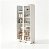 Armoire de rangement autoportante en acier avec porte en verre trempé blanc, bibliothèque et unité de classement pour bureau à domicile et salon