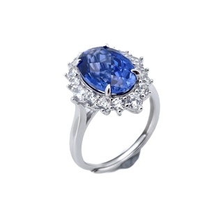 925 silver oval sapphire ring with diamond surround, light luxury for daily commuting - Product Image 3
