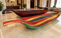 Banc en résine réaliste en forme de feuille longue avec feuilles vertes, siège extérieur pratique pour l'art et les objets de collection